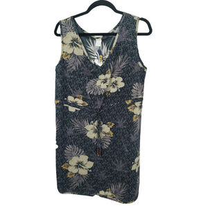 Palmwave Hawaii Tropical Print Shift Dress Womens Large Blue Floral Leaf
